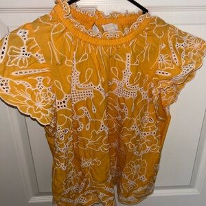 Yellow Lace Embroidered Women's Top
